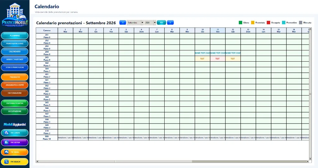 Calendario prenotazioni