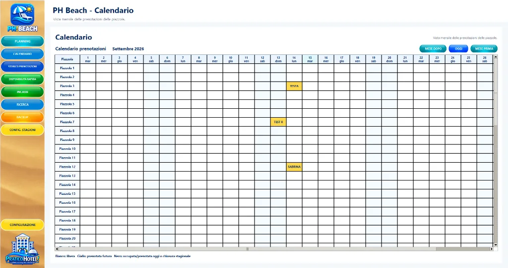 Calendario prenotazioni