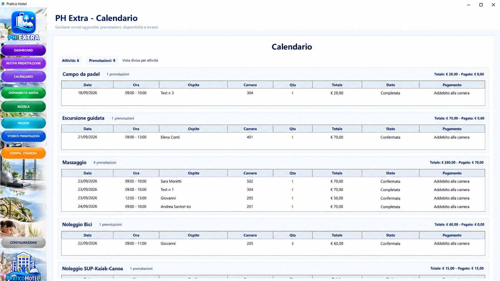 Calendario prenotazioni per attività
