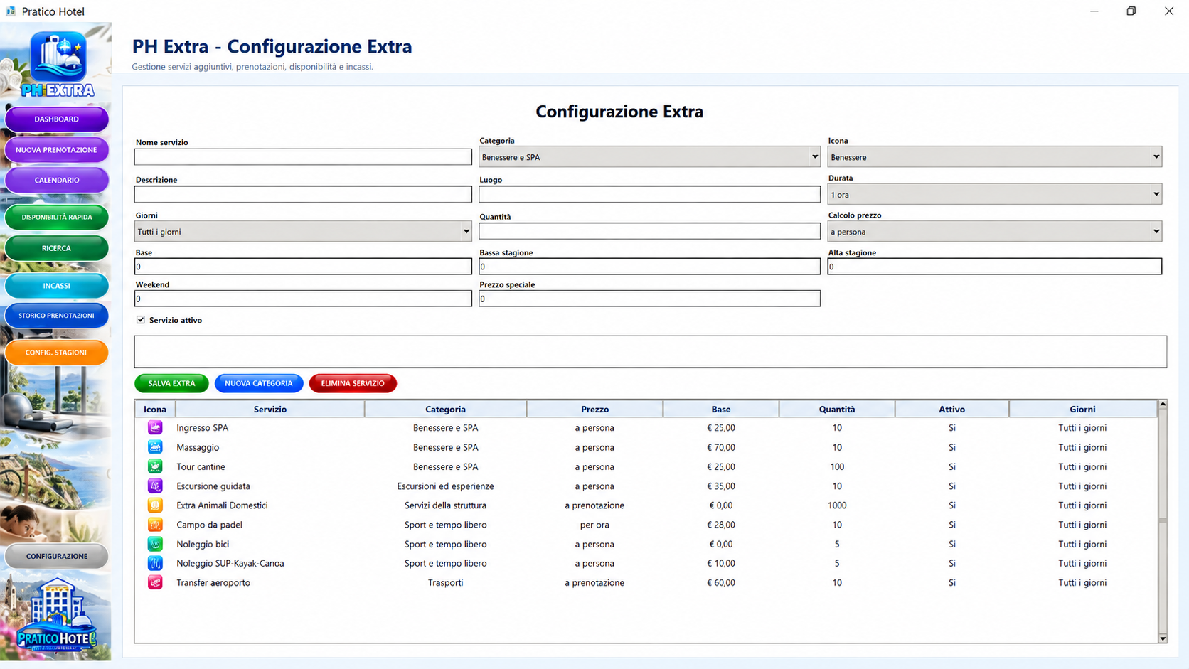 Configurazione dei servizi extra