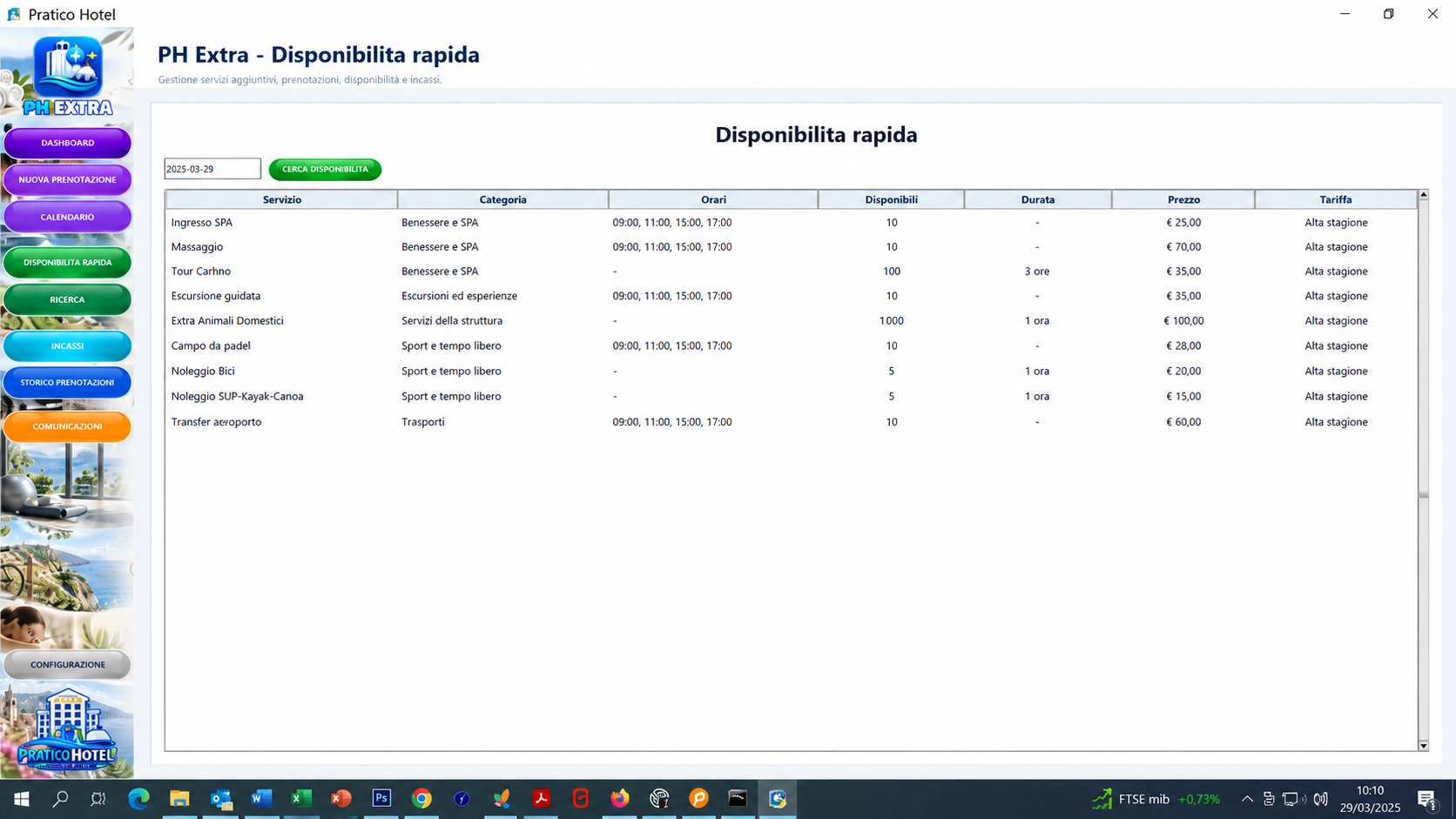 Disponibilità e tariffe dei servizi