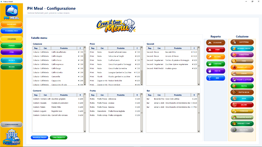 Configurazione del menu