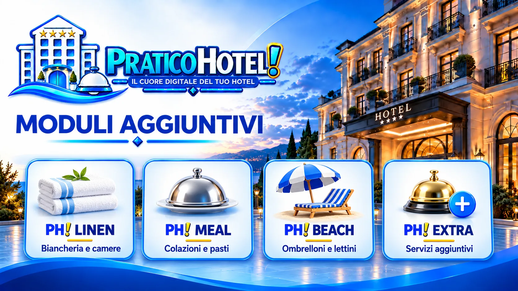 Moduli aggiuntivi PraticoHotel PH Linen PH Meal PH Beach PH Extra